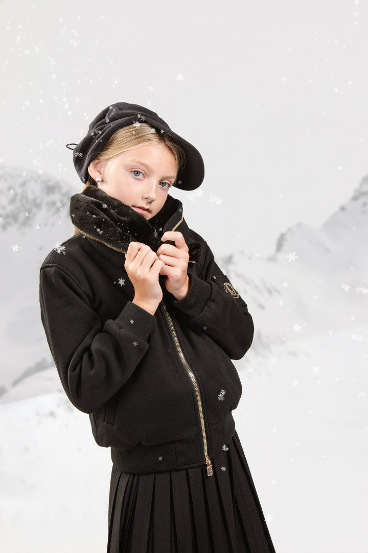 jacket fur interior zip up sweatshirt - black