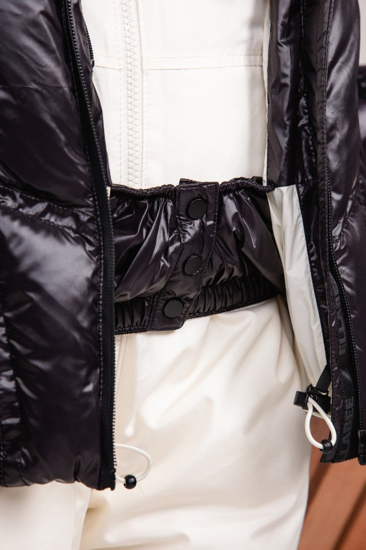 coat padded seam drawstring waist with hood - black/off white