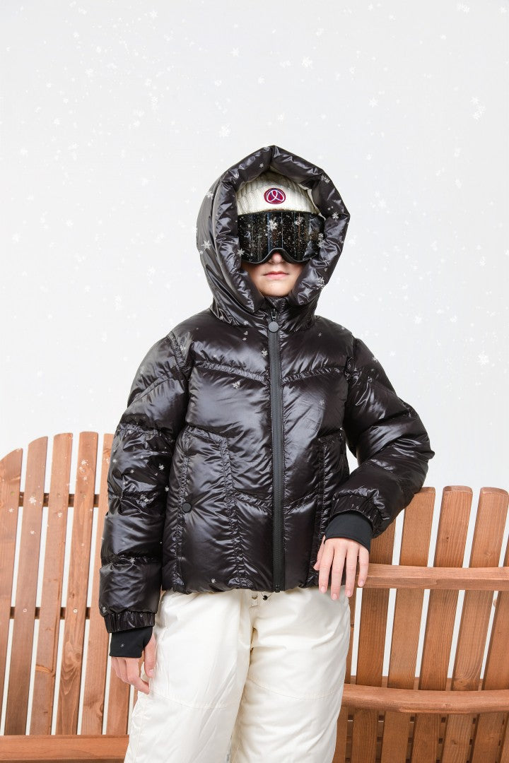 coat padded seam drawstring waist with hood - black/off white