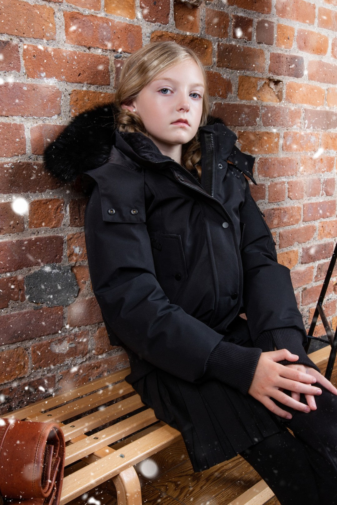 coat down bomber style with fur hood - black