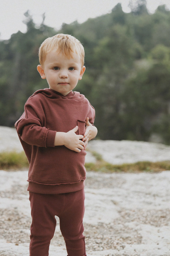set outfit frayed edge hooded sweatshirt and leggings - mauve