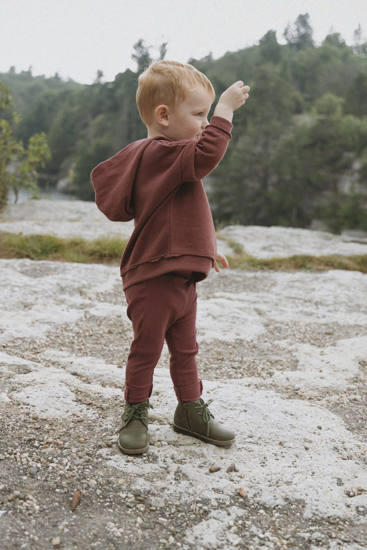 set outfit frayed edge hooded sweatshirt and leggings - mauve