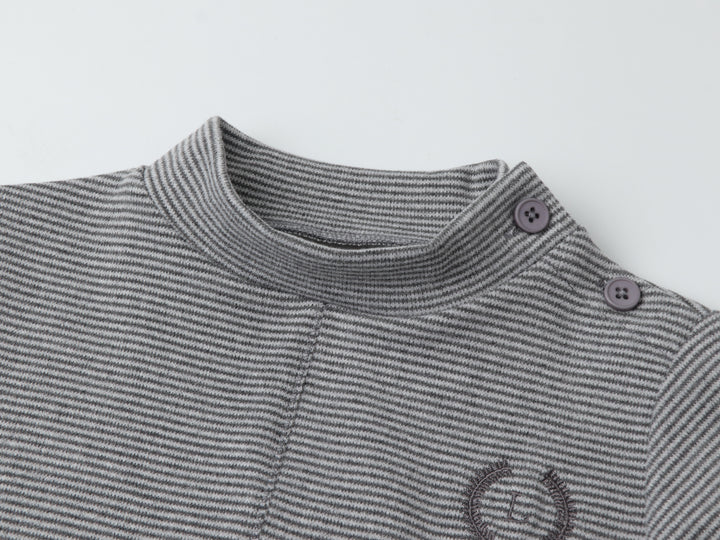 top l/s stripe side buttons - grey