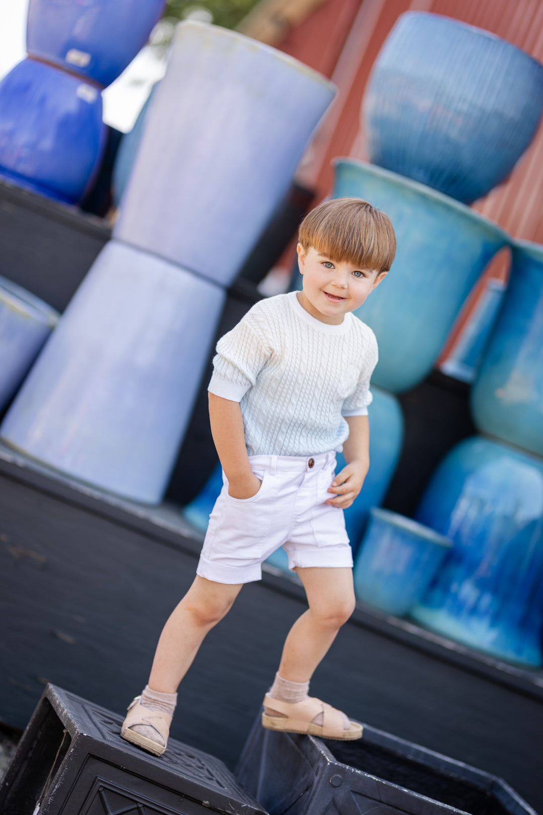 top l/s weave knit sweater - white