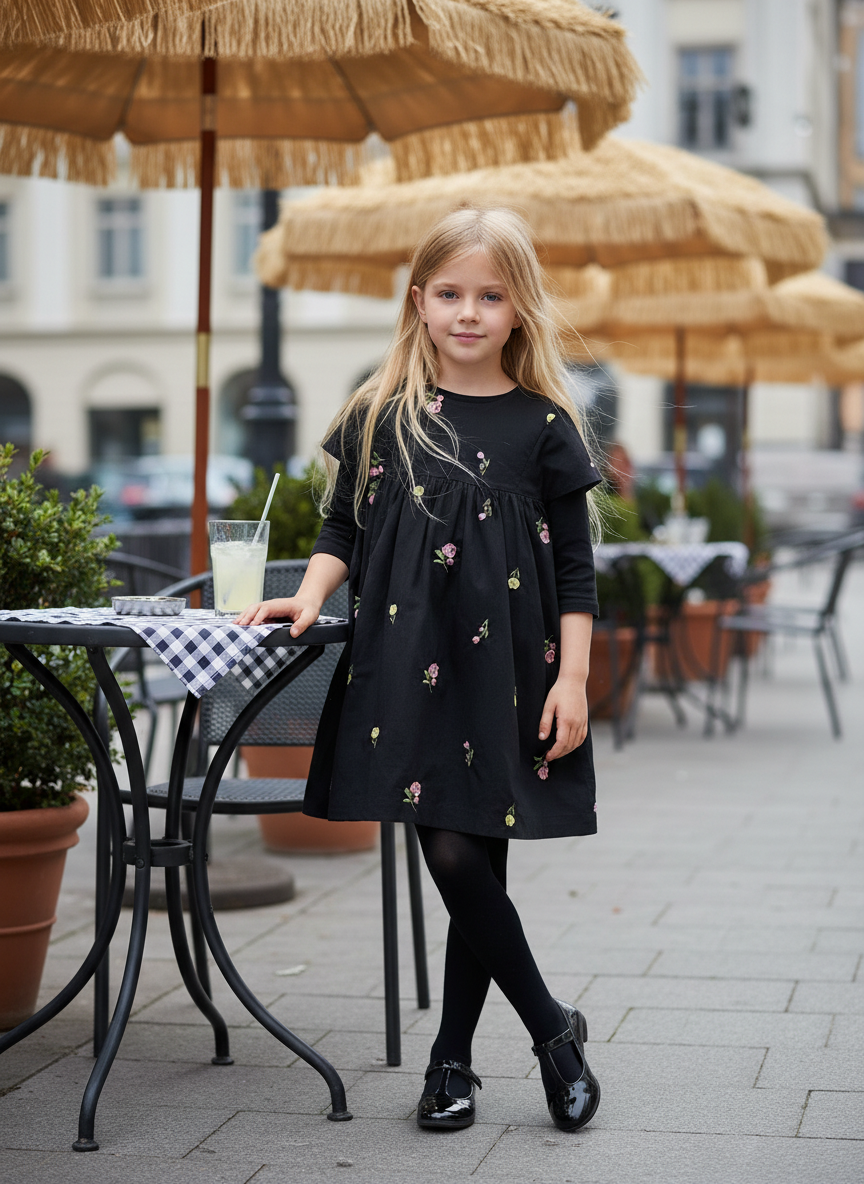 dress high waisted rose embroidered