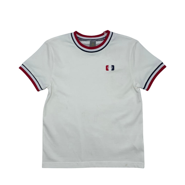tee s/s striped trim with emblem - white