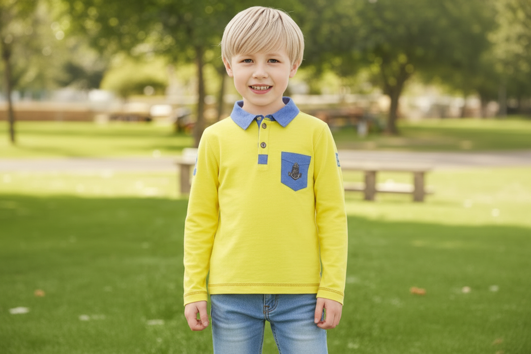 polo l/s denim collar and pocket - yellow