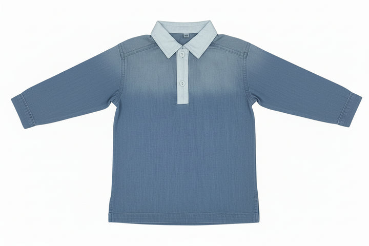 shirt l/s ombre denim with roll up sleeves - blue chambray