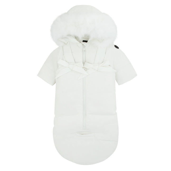 snowsuit bow straps with fur hood - ivory