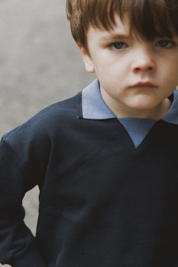 polo l/s tonal collar sweat - medium blue