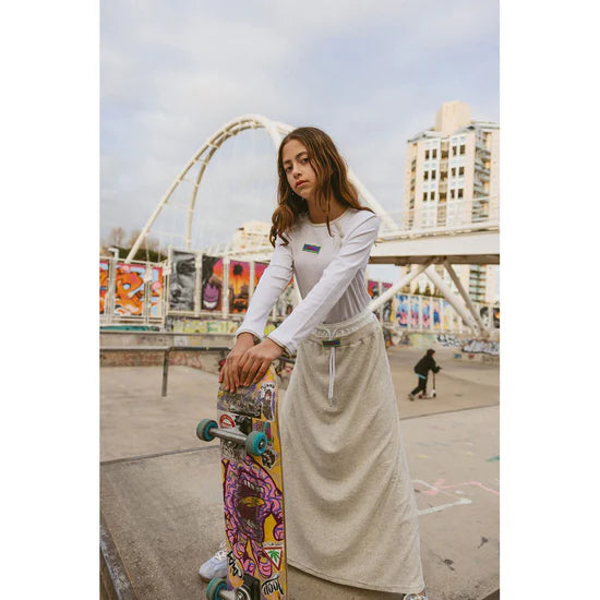 skirt double waistband terry drawstring - heather grey