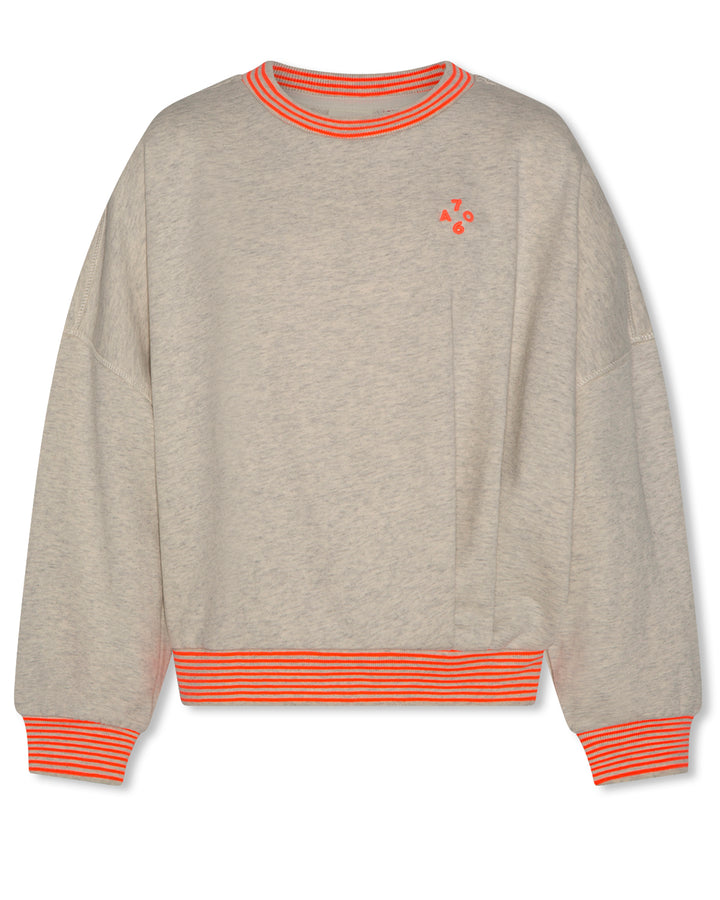 top l/s neon striped trim sweatshirt - oatmeal