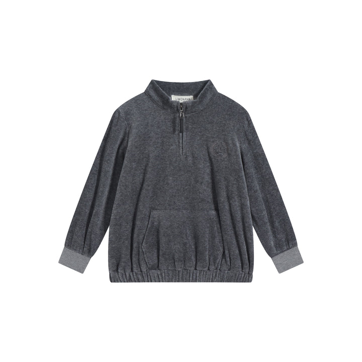 top l/s velour zipper - grey