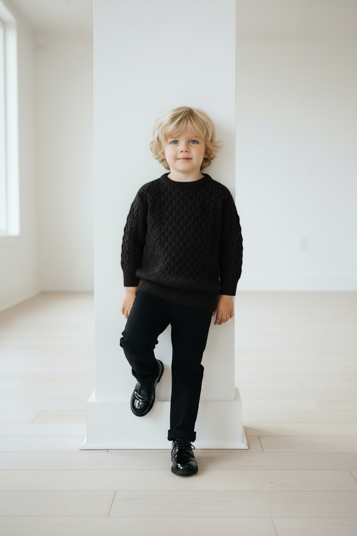 top l/s honey comb knit sweater - black