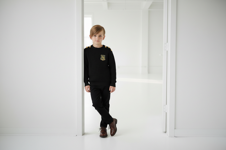 top l/s mini cable knit emblem sweater - black
