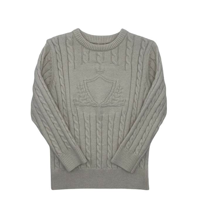 top l/s cable knit intarsia logo sweater - cream