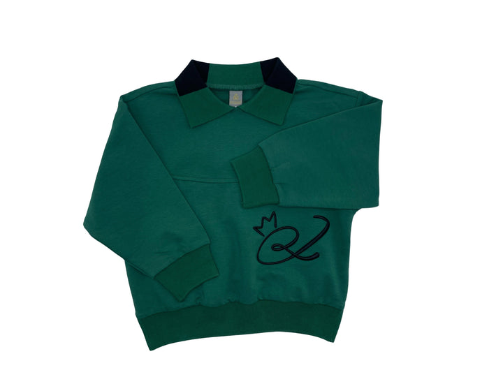 polo l/s embroidered sweatshirt with color block collar - hunter