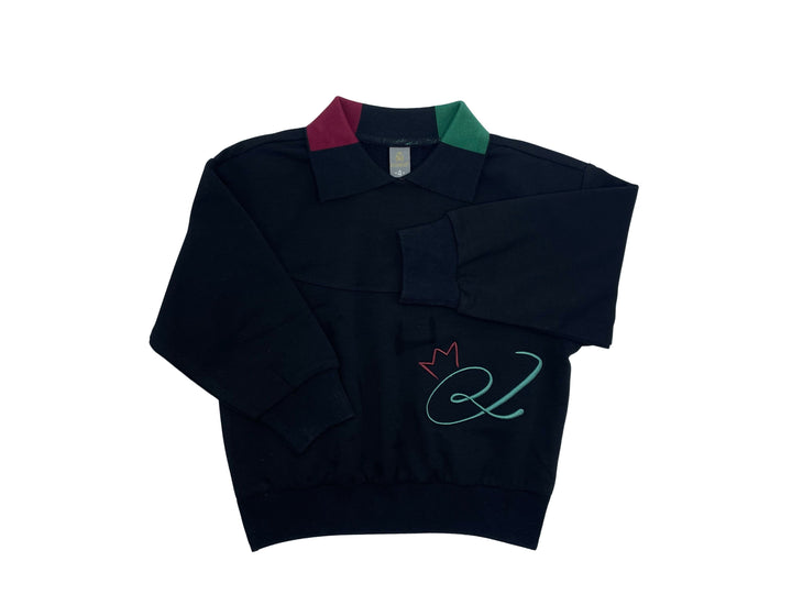 polo l/s embroidered sweatshirt with color block collar - black