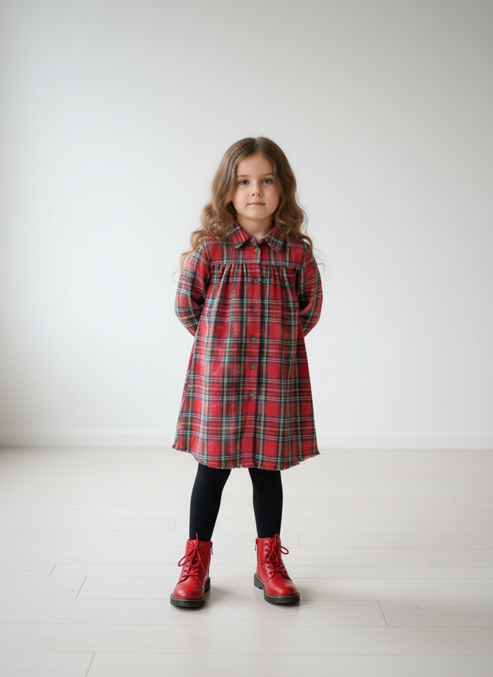 dress washed scottish plaid shirt style - red
