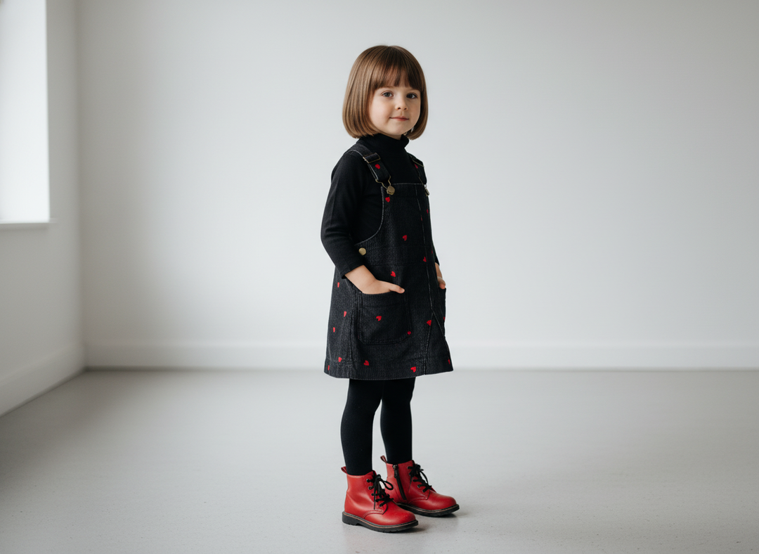dress washed corduroy scattered heart jumper - black