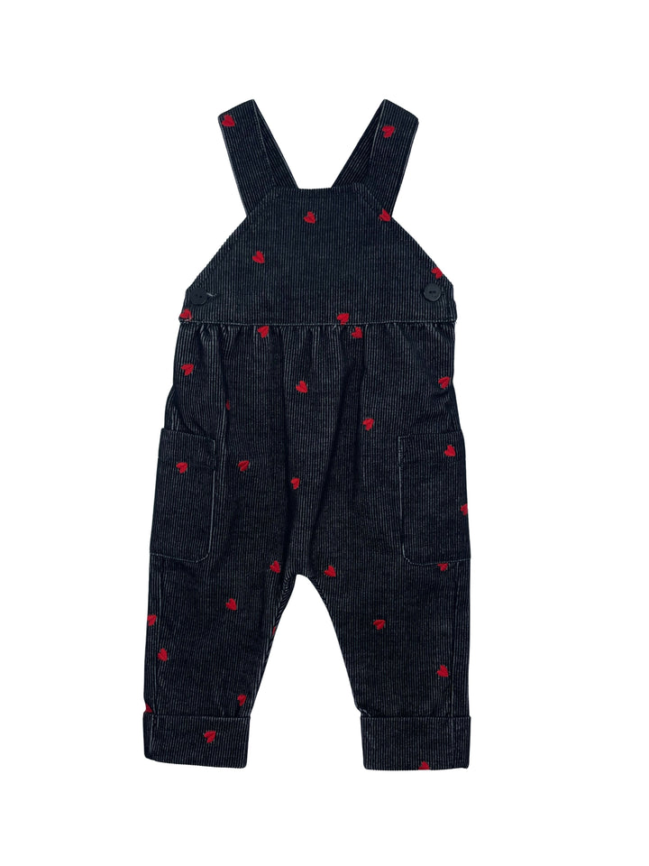one piece washed corduroy scattered heart long romper - black