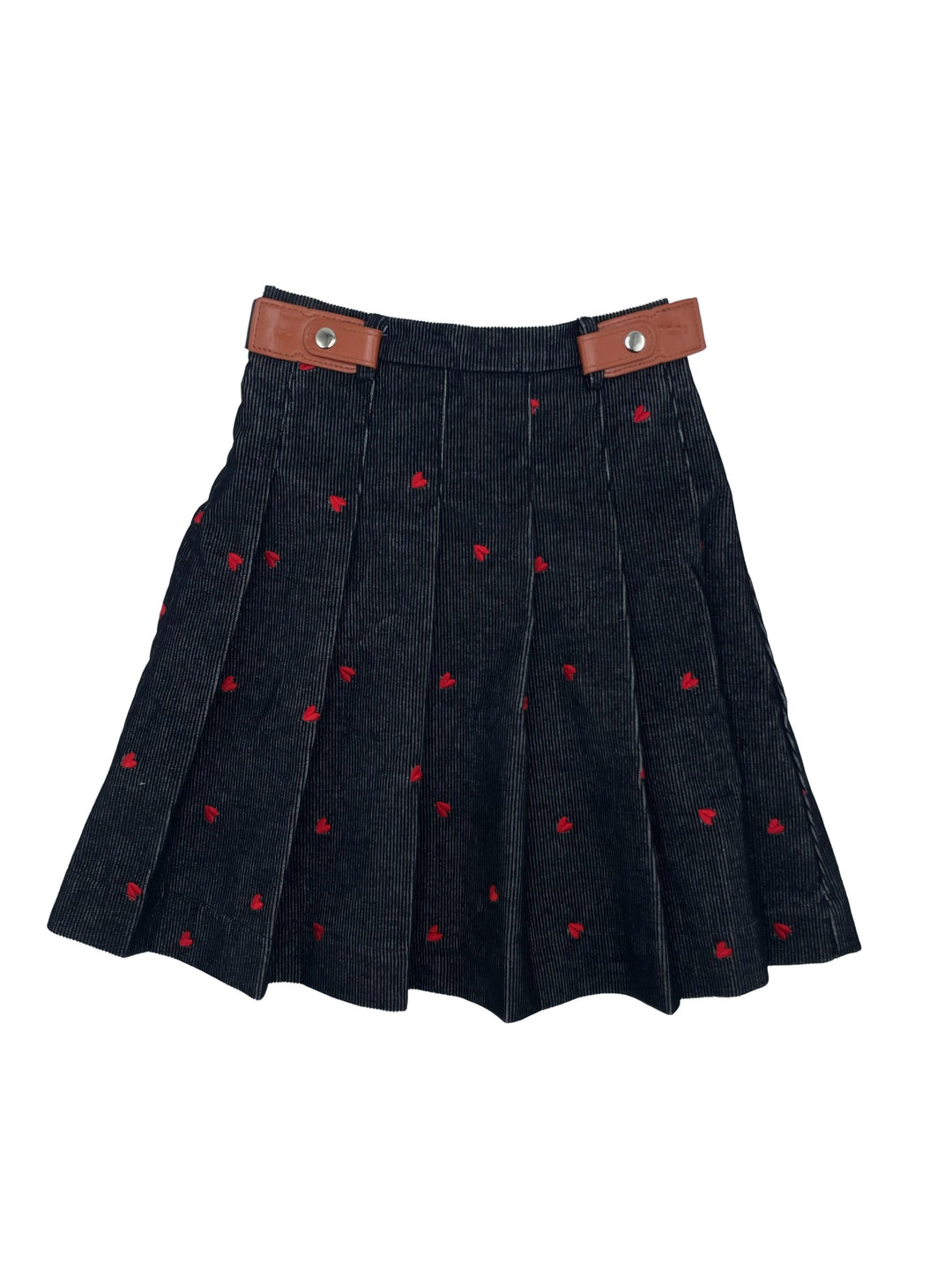 skirt washed corduroy scattered heart pleated - black