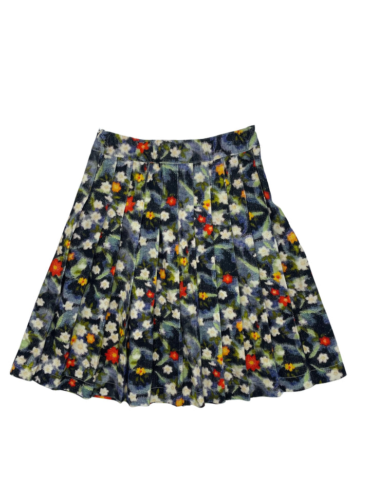 skirt soft corduroy watercolor floral pleated - multi