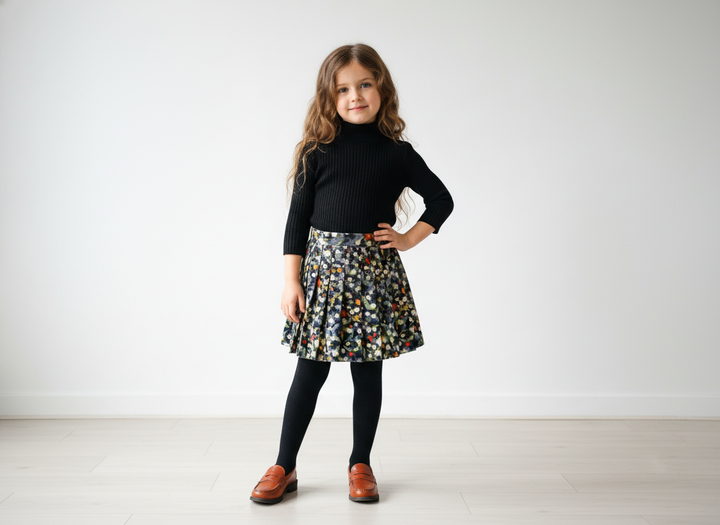 skirt soft corduroy watercolor floral pleated - multi