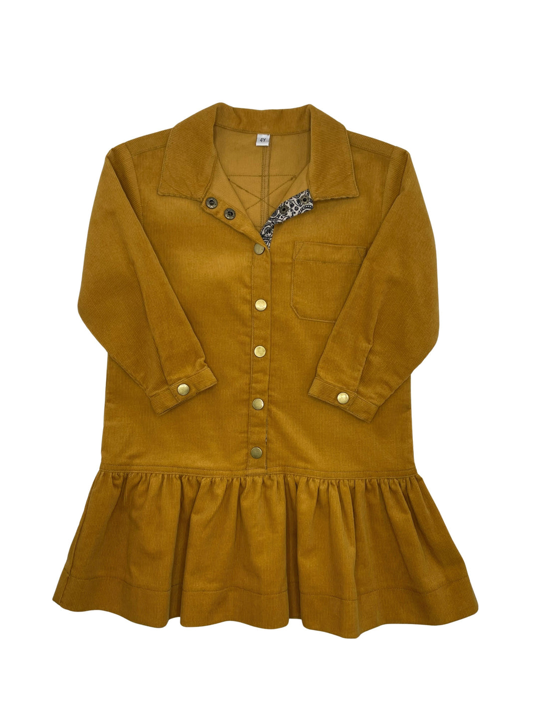dress bold corduroy shirt style with ruffle hem - honey
