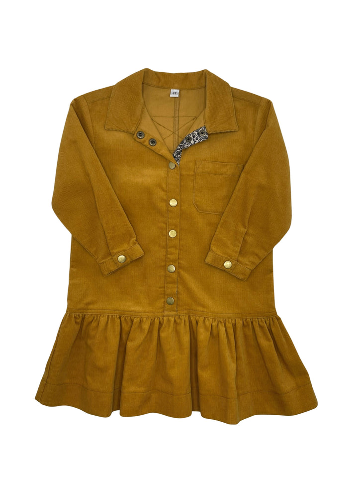 dress bold corduroy shirt style with ruffle hem - honey
