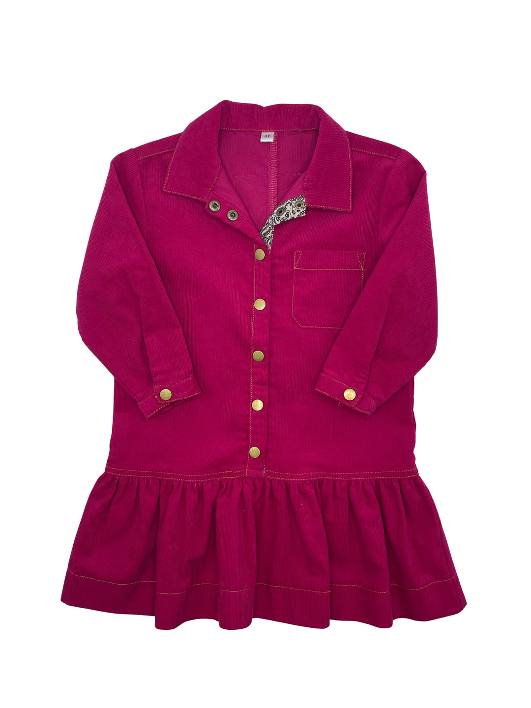 dress bold corduroy shirt style with ruffle hem - fuchsia