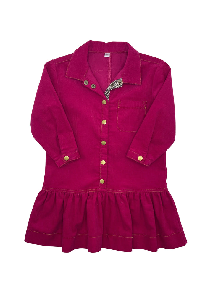 dress bold corduroy shirt style with ruffle hem - fuchsia