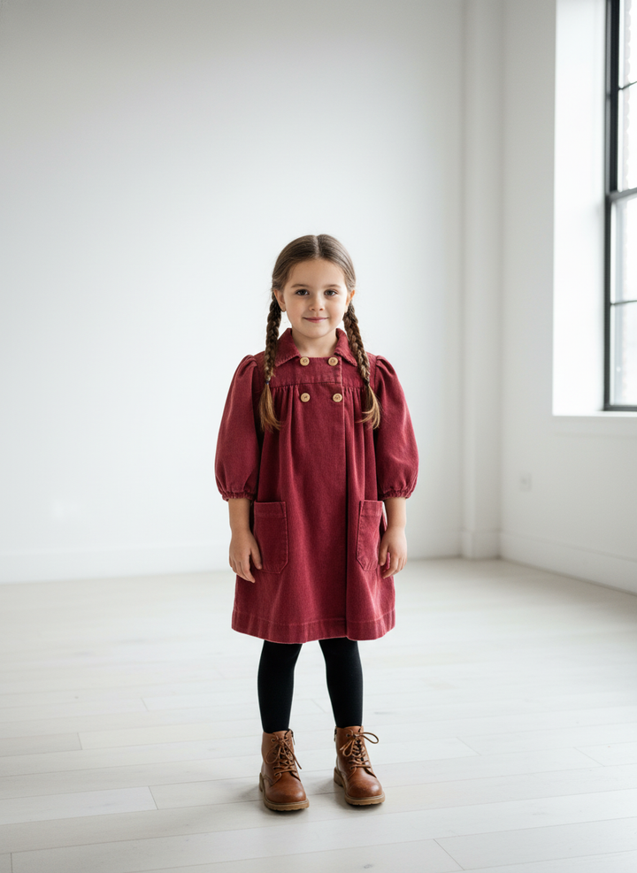 dress heavy washed corduroy double breasted look with pockets - brick