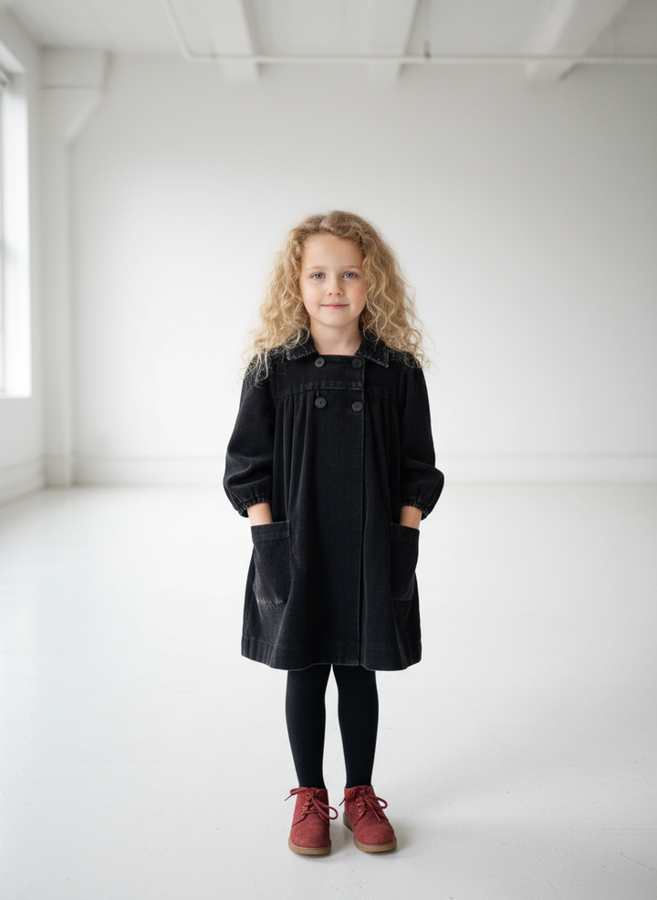 dress heavy washed corduroy double breasted look with pockets - black