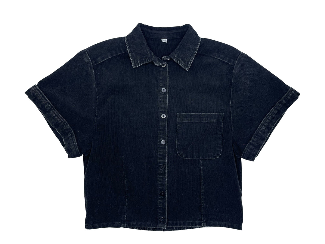 tee 3/4 crop heavy washed corduroy - black