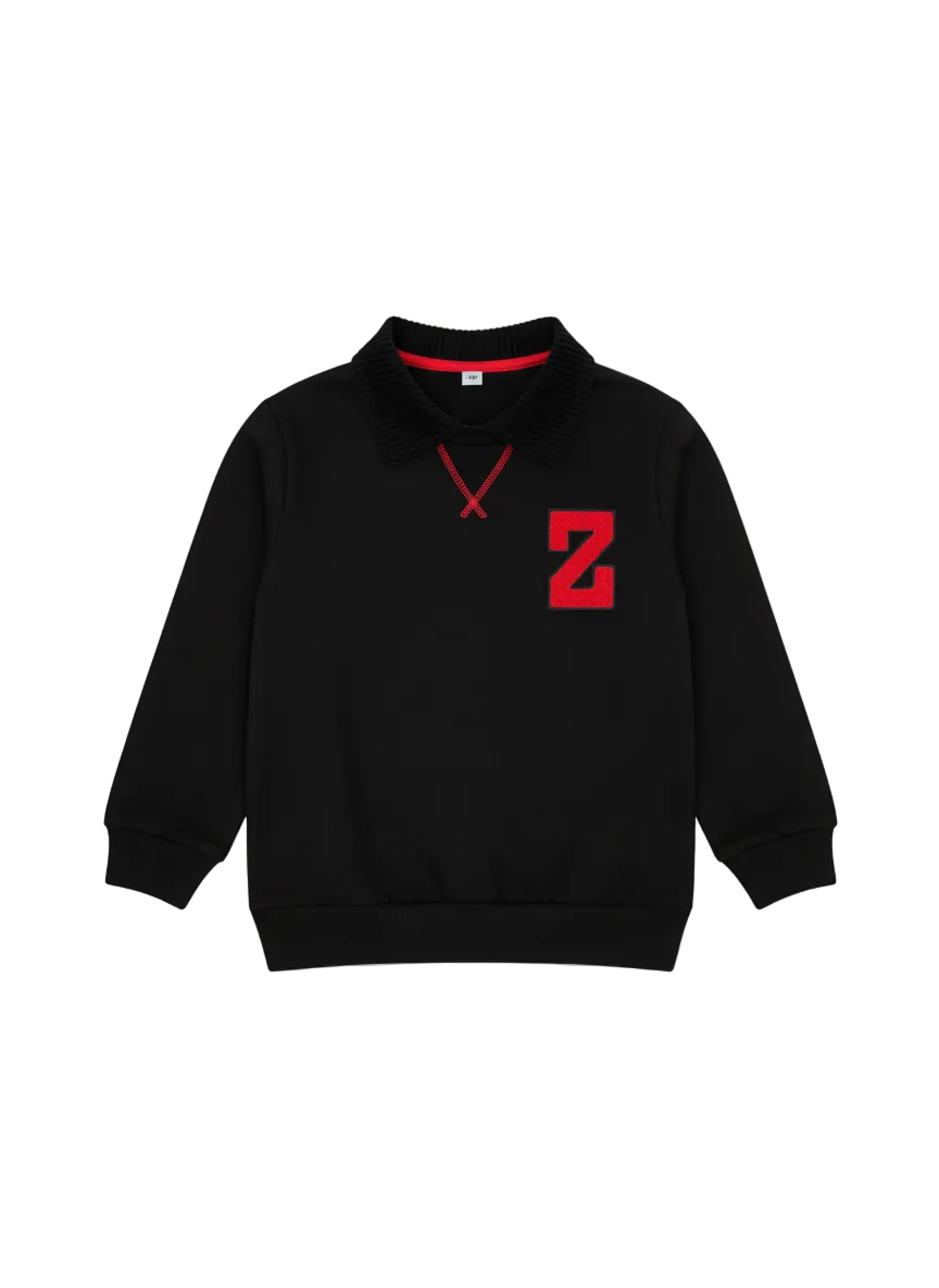 polo l/s z patch sweatshirt with corduroy collar - black/red