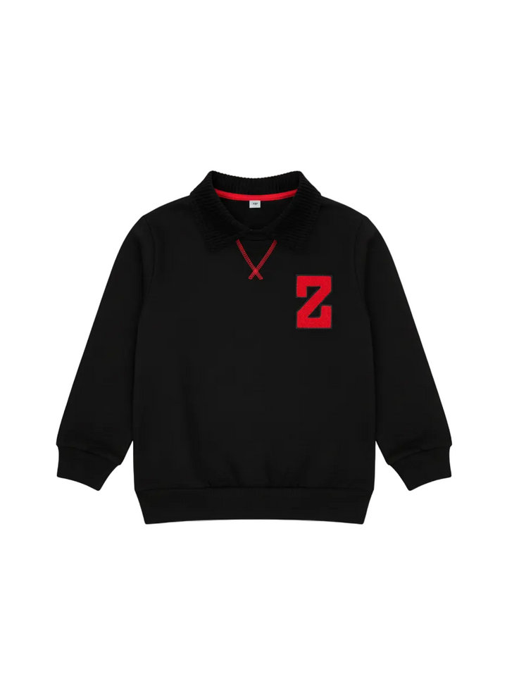 polo l/s z patch sweatshirt with corduroy collar - black/red