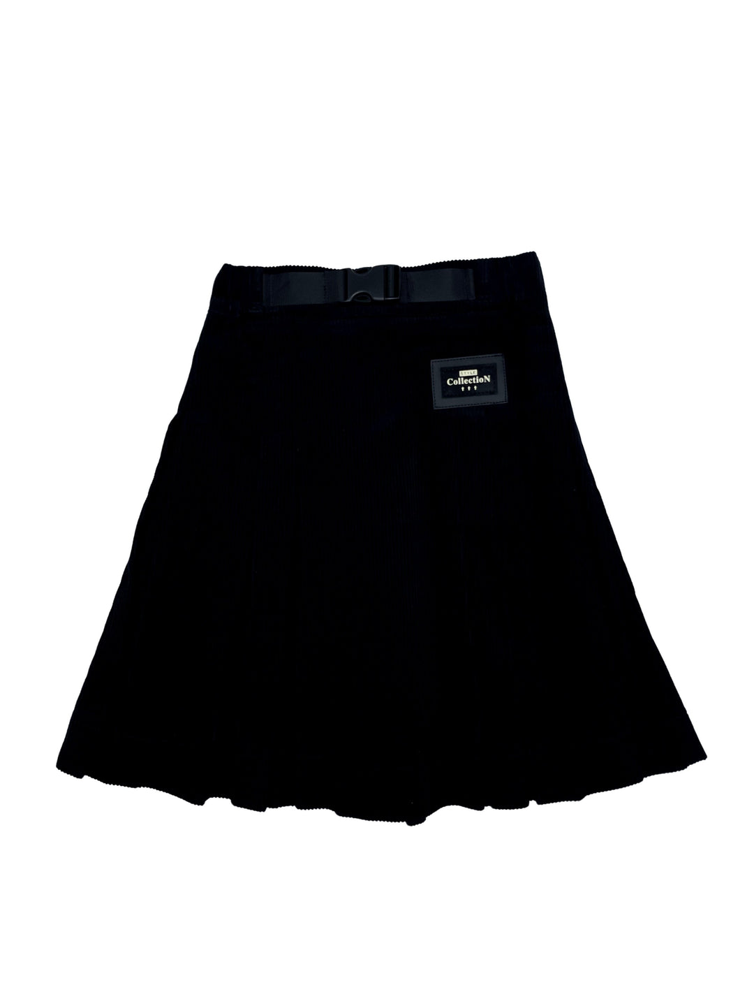 skirt corduroy pleated with waist buckle - black