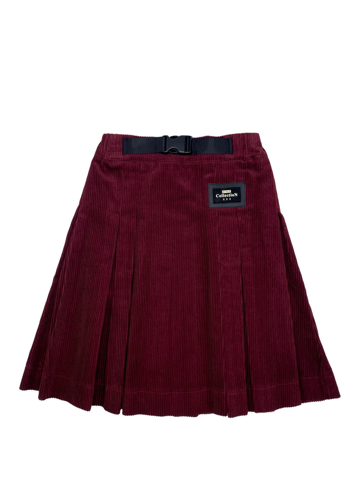 skirt corduroy pleated with waist buckle - brick
