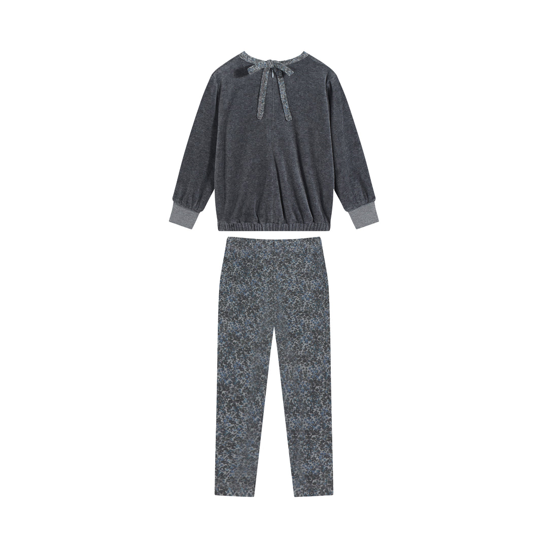 set outfit velour floral leggings - grey