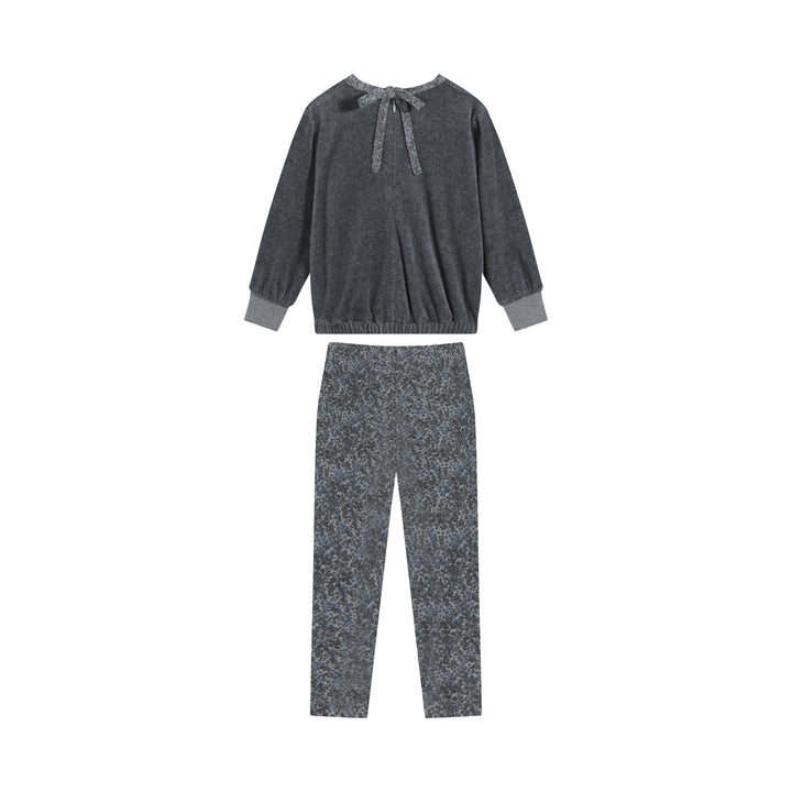 set outfit velour floral leggings - grey