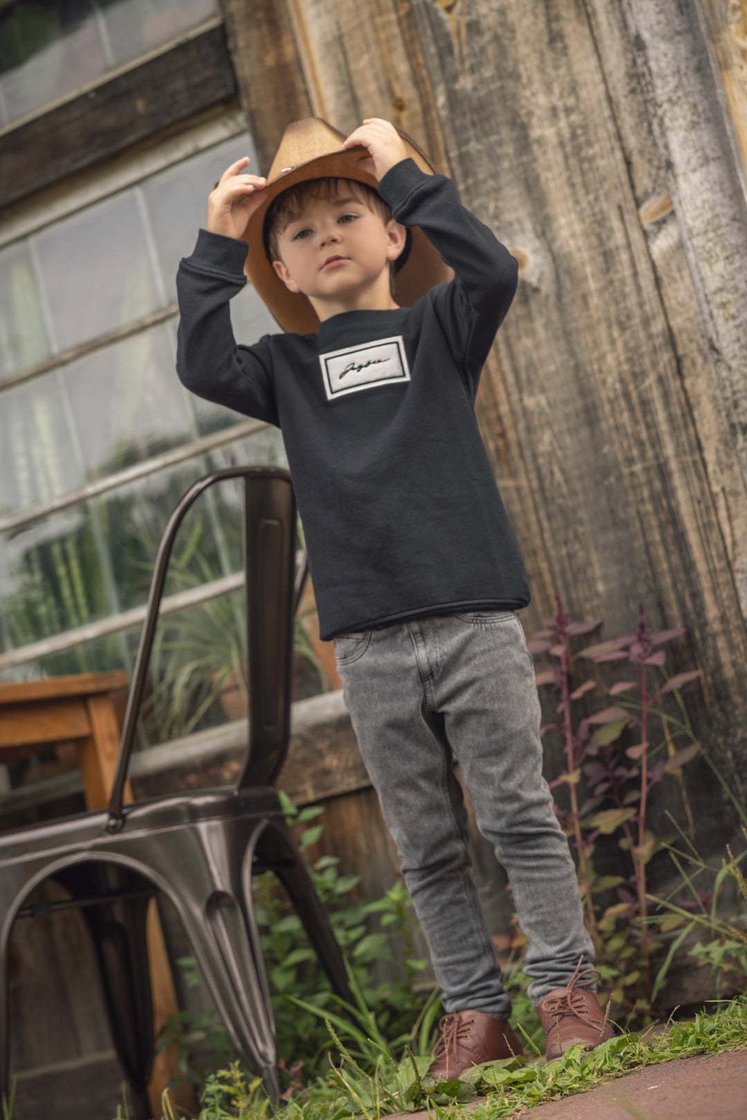 top l/s sherpa patch sweatshirt - black