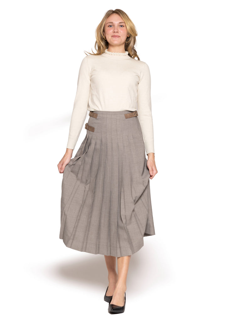 top l/s knit ruffle mockneck - stone