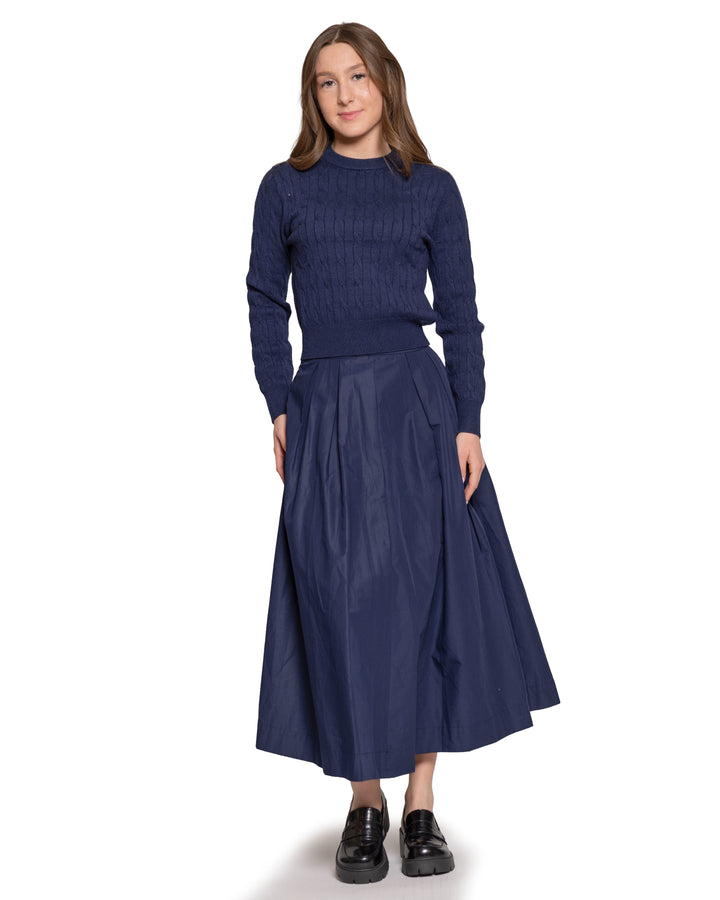 top l/s wide cable knit sweater - navy