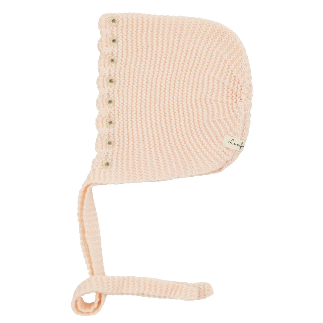 bonnet floral scalloped edge knit - pale pink