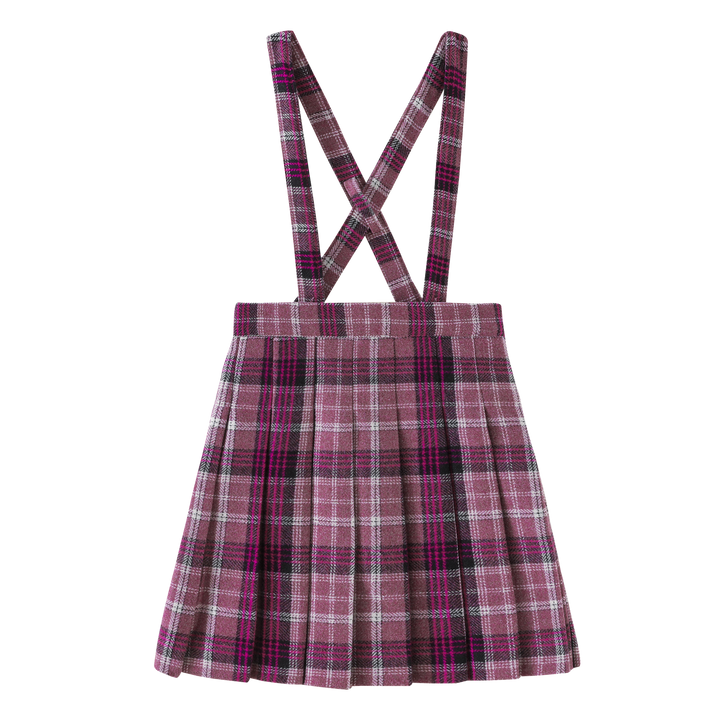 skirt plaid pleated suspender - magenta plaid