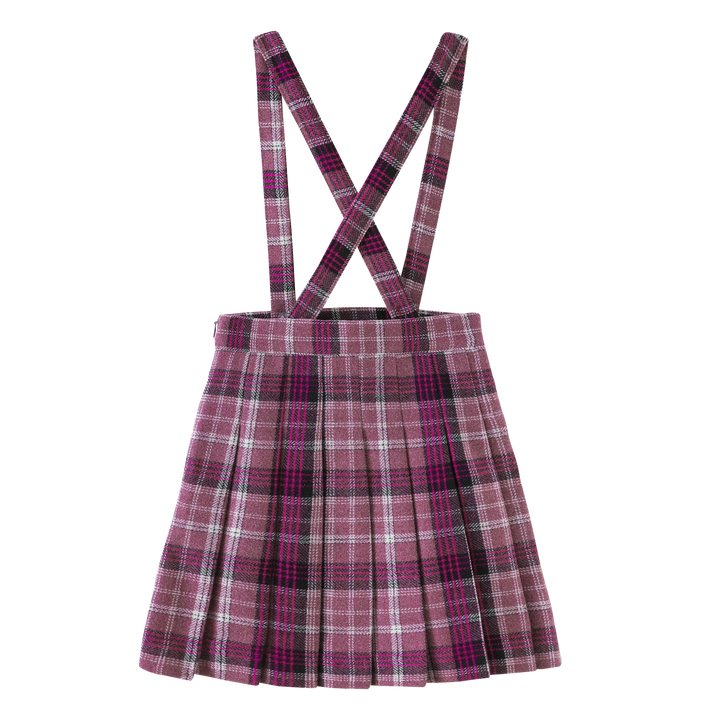 skirt plaid pleated suspender - magenta plaid