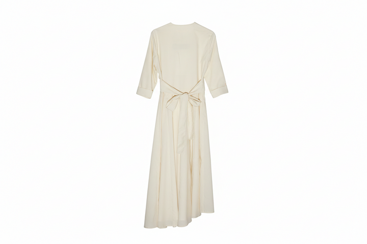 dress maxi pinstriped wrap back tie - ivory
