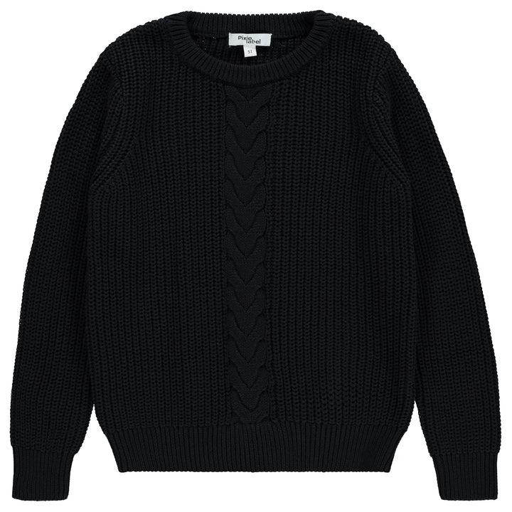 top l/s cable knit sweater crew neck - black