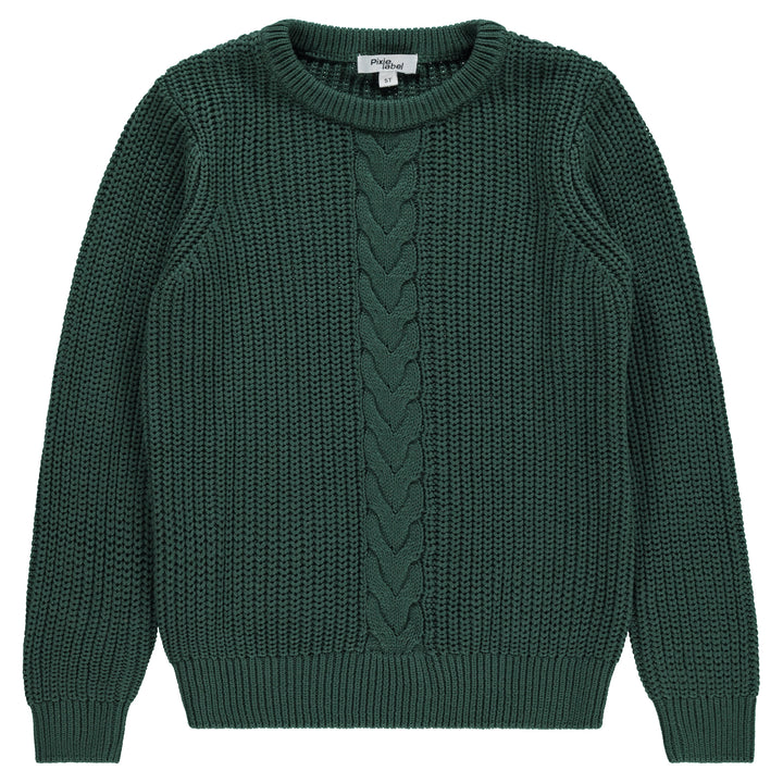 top l/s cable knit sweater crew neck - deep green